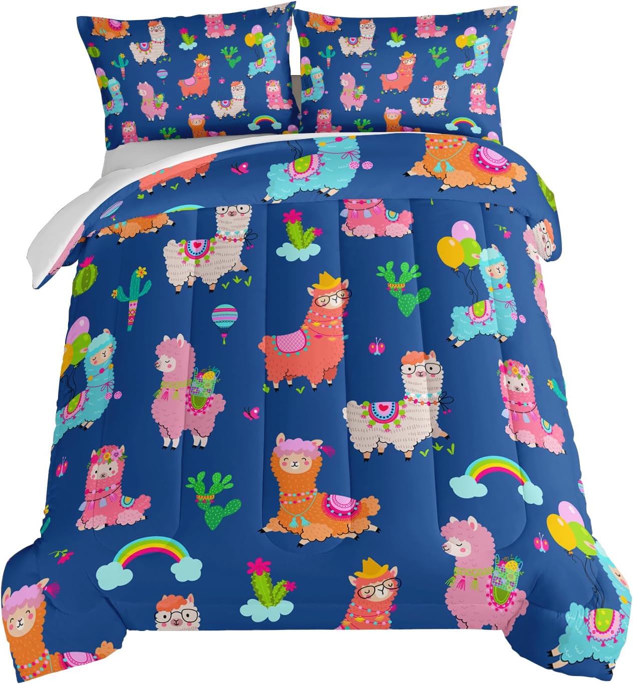 Cute Llama Bed in a Bag King Size Comforter Set for Kids