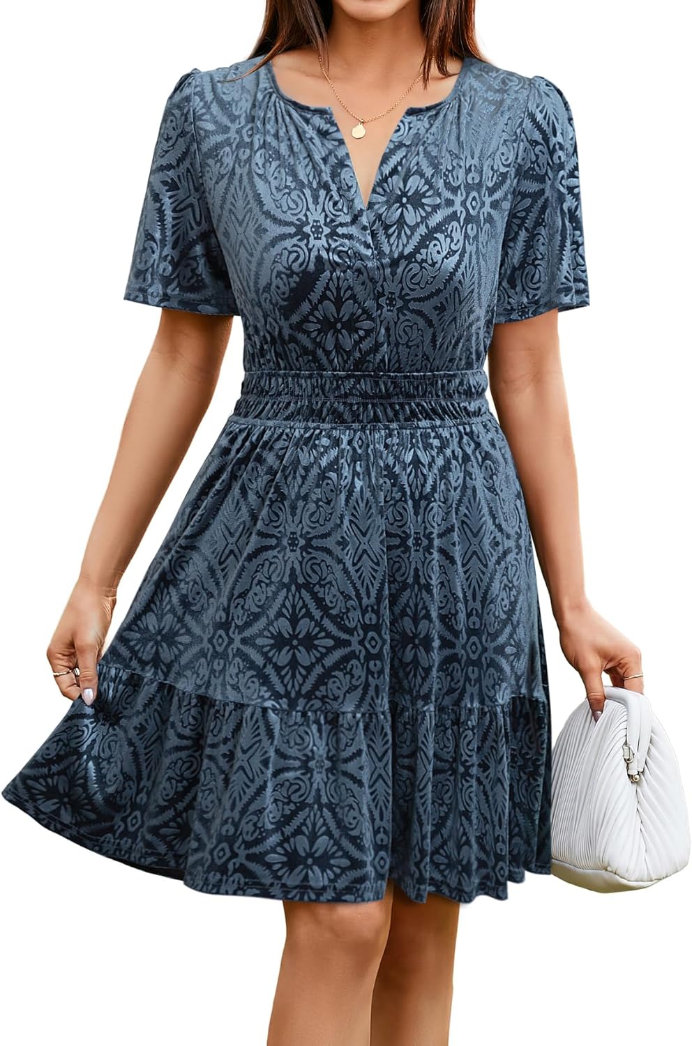 Simplee Women's Velvet Short Sleeve Cocktail Dress with Pockets