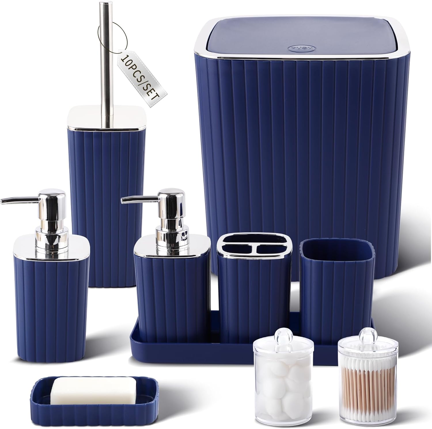 Navy Blue Bathroom Accessories Set - 10PC Gorgeous Set