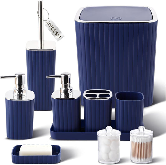 Navy Blue Bathroom Accessories Set - 10PC Gorgeous Set