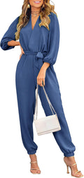 PRETTYGARDEN Womens V Neck Wrap Jumpsuit Romper - Comfortable Dressy