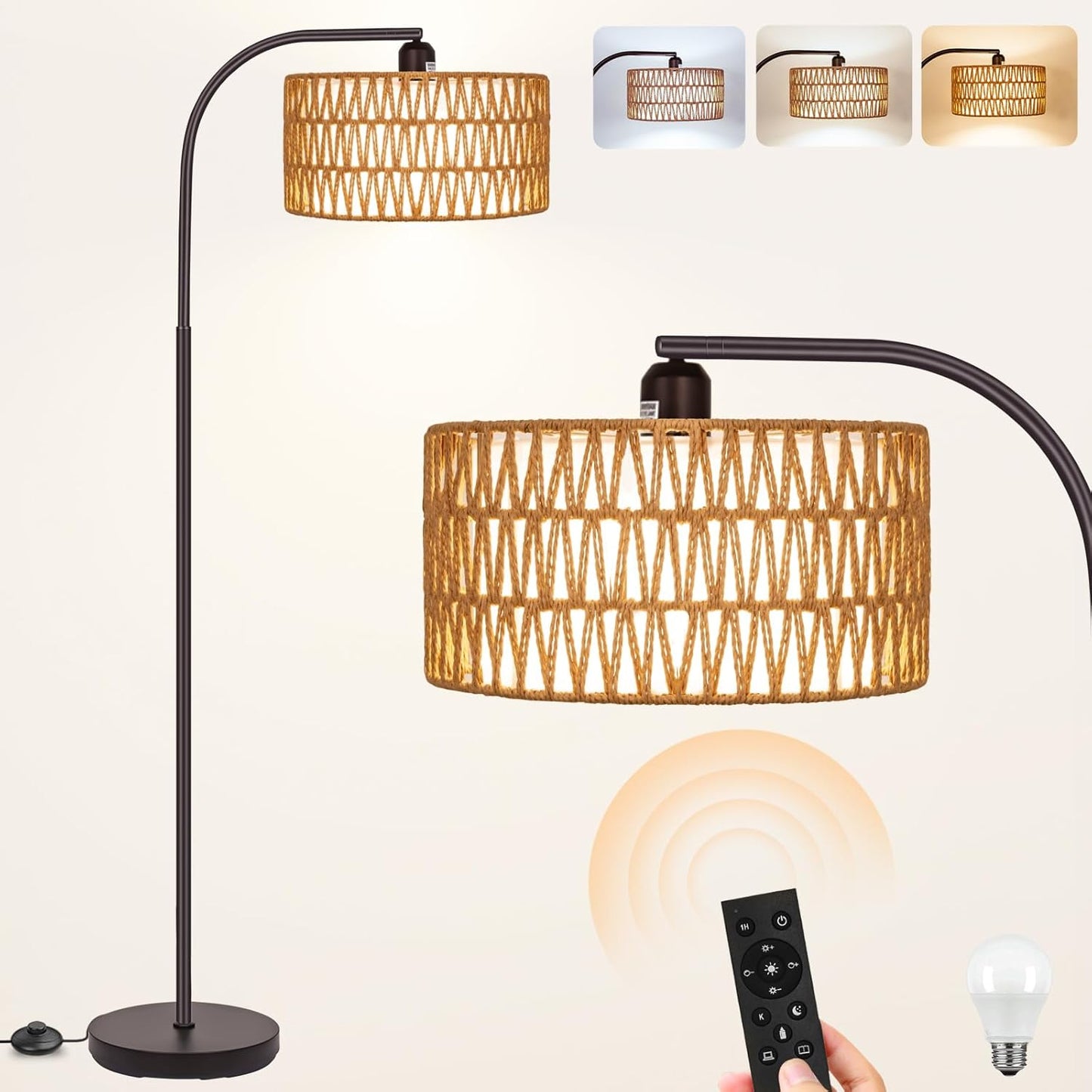 Boho Floor Lamp with Dimmable Bulb for Stylish Ambiance