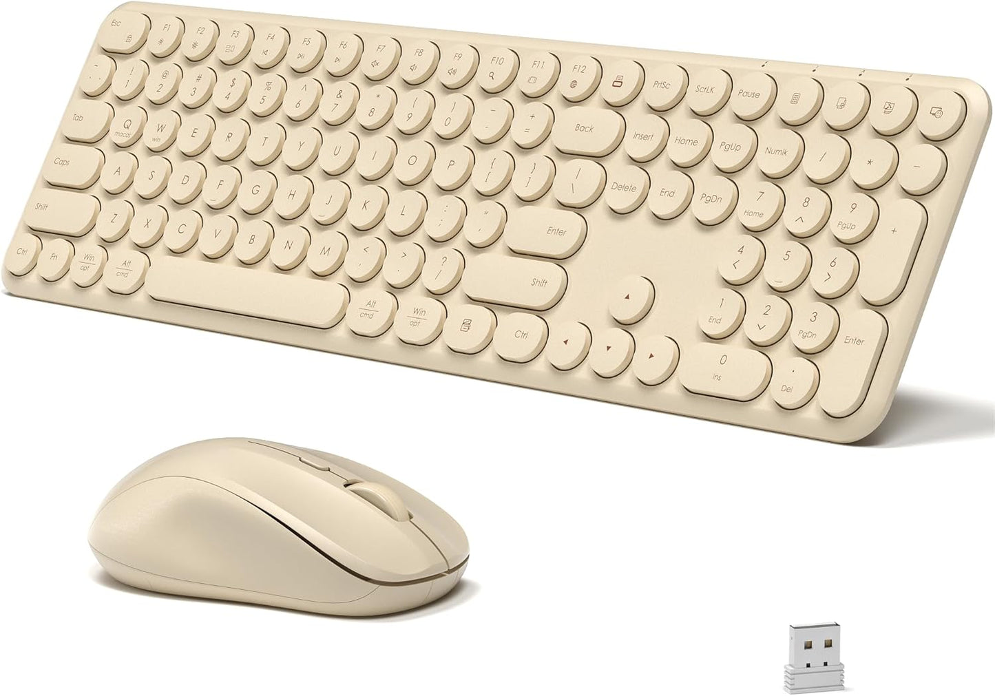 Wireless Keyboard & Mouse Combo - Quiet Keys, Adjustable Mouse, Shared USB - Windows/Mac (Khaki)