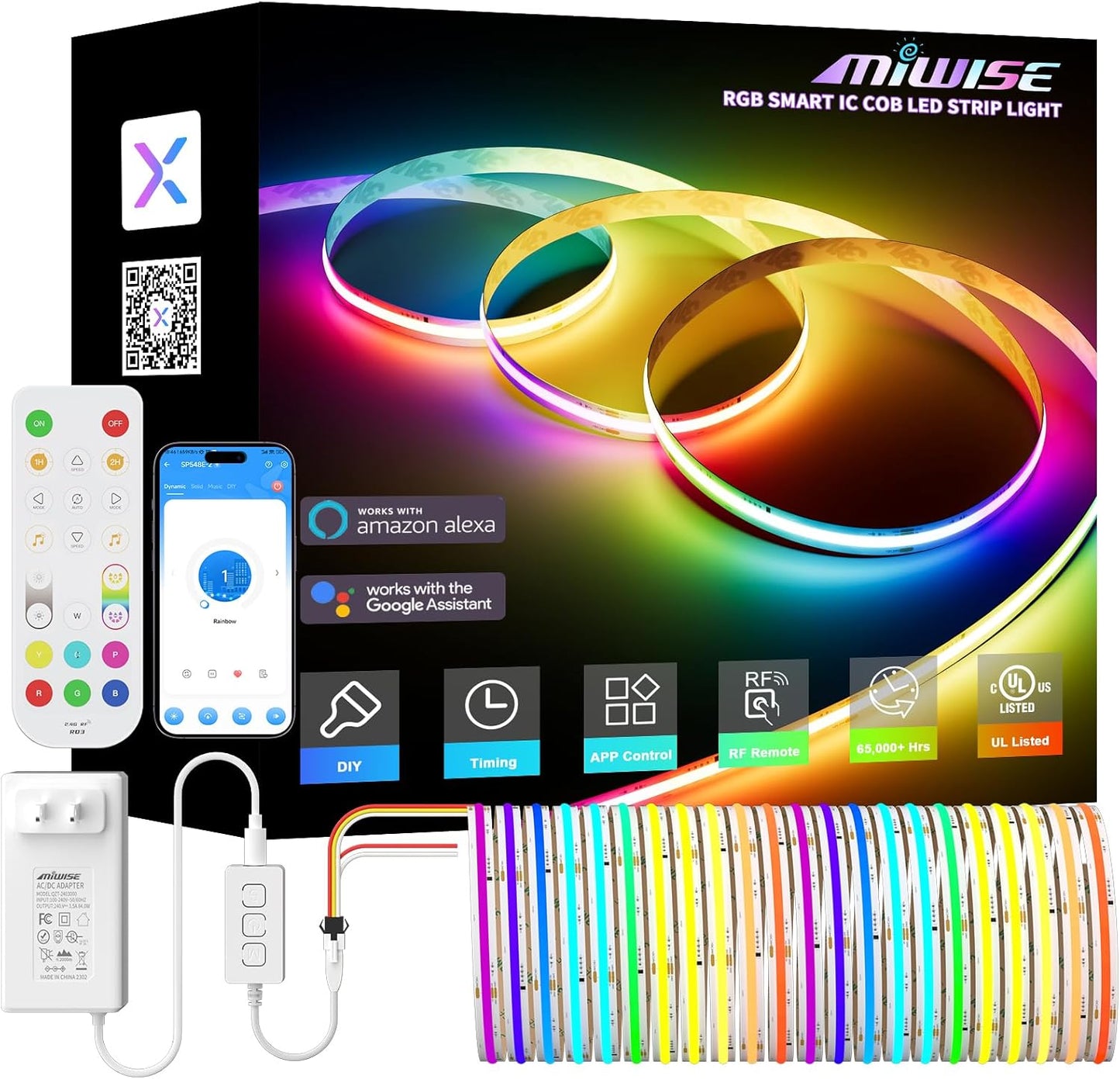 MIWISE RGB Smart IC COB LED Strip Light for Colorful Lighting