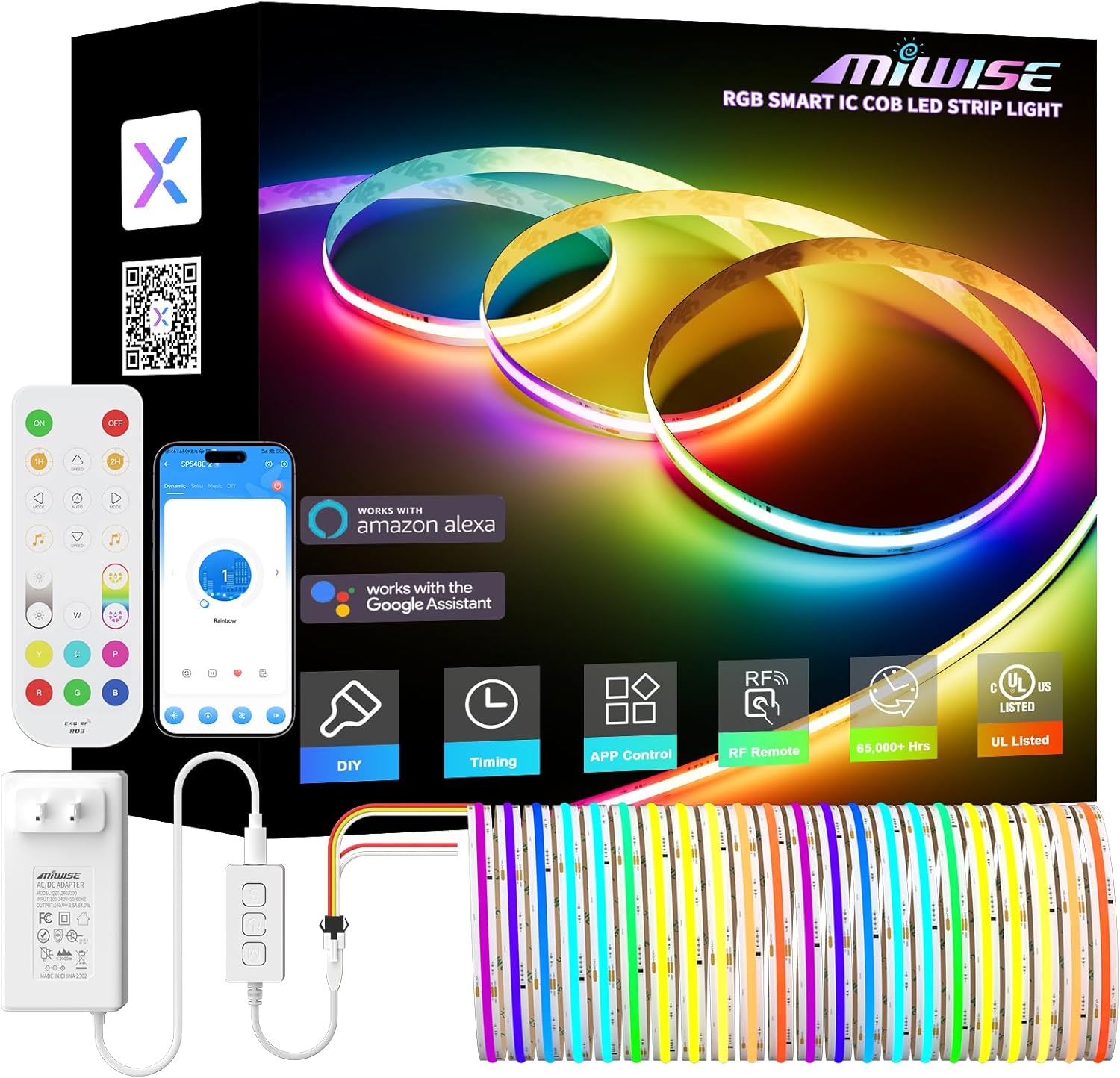 MIWISE RGB Smart IC COB LED Strip Light for Colorful Lighting