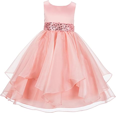 Asymmetric Ruffled Organza Sequin Flower Girl Dress for Toddlers