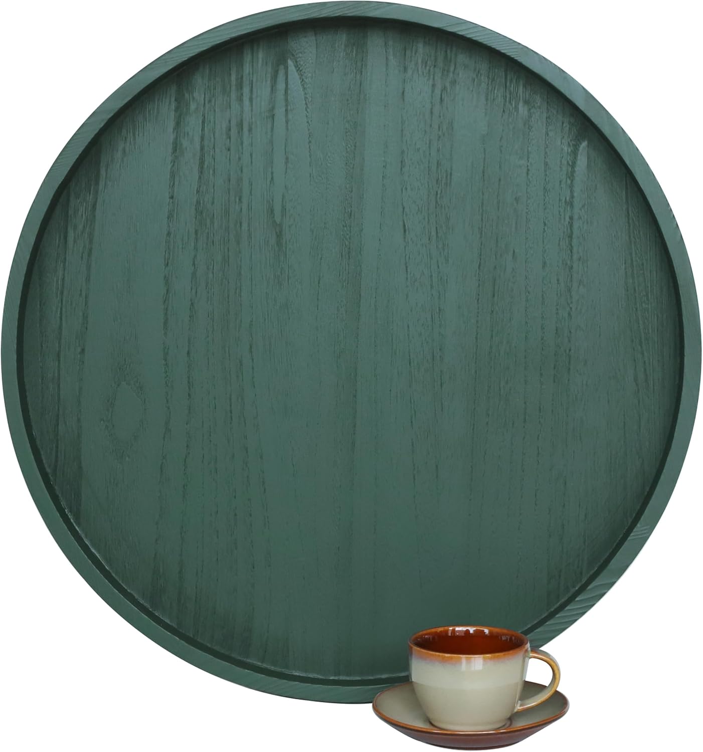 Round Ottoman Table Tray - Rustic Wooden Serving Tray for Home