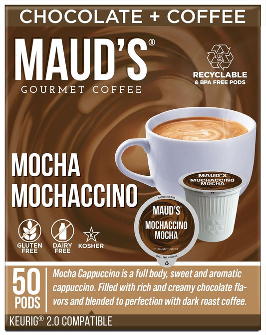 50ct Maud's Chocolate Mocha Cappuccino Pods - Solar Energy, Keurig Compatible