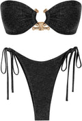 Metal Ring Bandeau Bikini Set Tie Side High Cut Swimsuit - Sparkle all