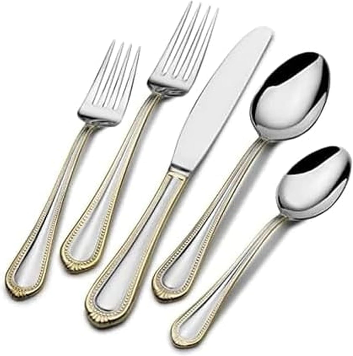 Mikasa Gold Accent Regent Bead Flatware Set for 12, 65 Pieces