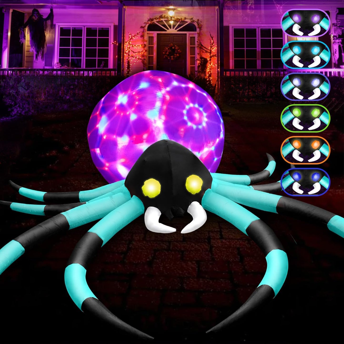 12Ft Giant Halloween Inflatables Spider with Colorful Effects