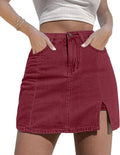 Denim Mini Skort for Women High Waisted with Side Slit - Stretchy