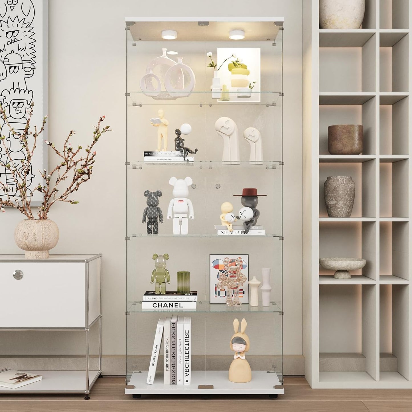 Beauty4U Glass Display Cabinet with Lights for Modern Spaces