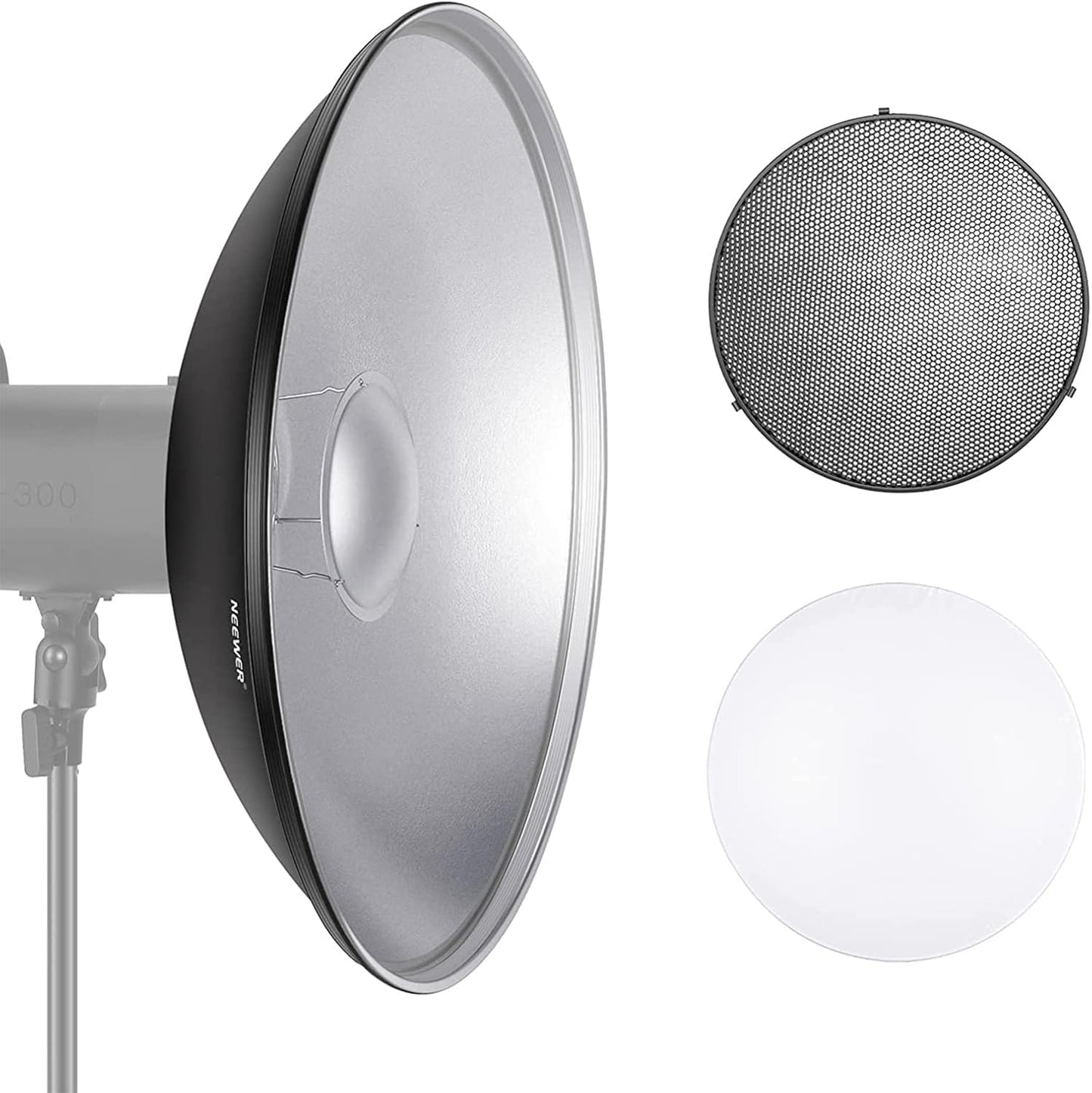 NEEWER 21.6in Metal Beauty Dish with Diffuser and Honeycomb Grid
