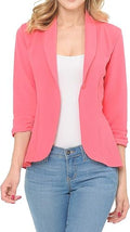 Women's 3/4 Ruched Sleeve Lightweight Work Office Blazer Jacket