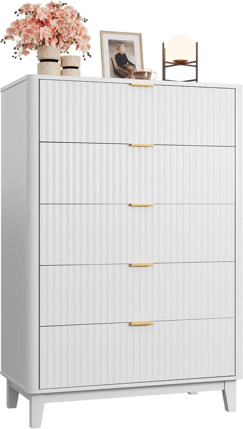 WLIVE Fluted Dresser with 5 Drawers for Modern Bedrooms