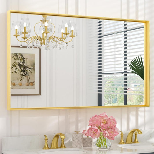 Keonjinn Gold Bathroom Mirror 48 x 30 Inch for Modern Spaces