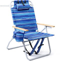 Tall Beach Chair with Wooden Armrests & Cooler Pouch - 5 Positions, 350LBS Capacity