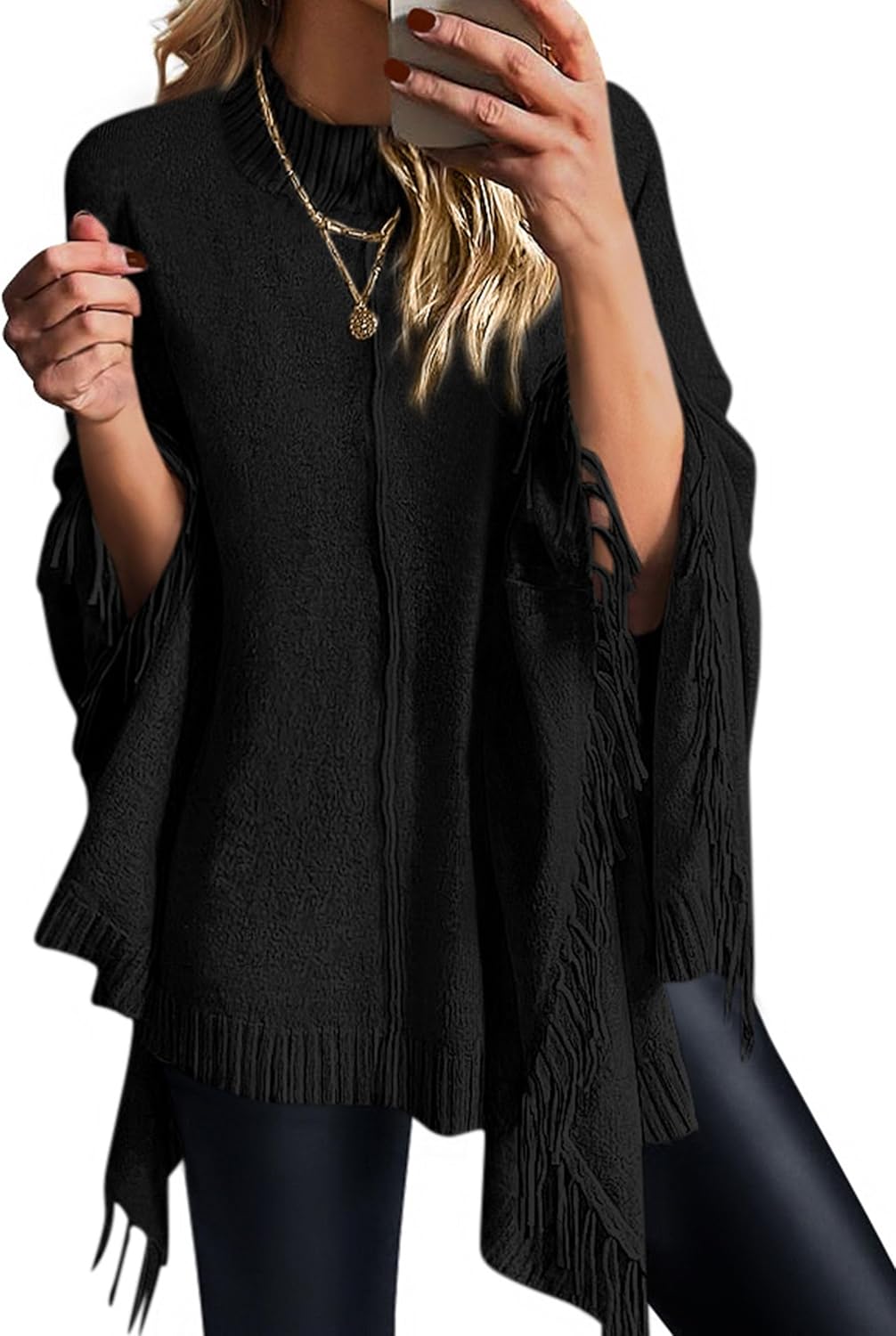 Trendy Chunky Knit Fringe Poncho Sweater for Women 2025