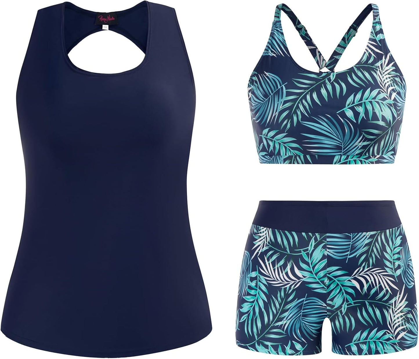 Hanna Nikole 3 Piece Tankini Swimsuits for Women with Tummy Control