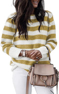 Crewneck Striped Color Block Sweater for Women - Cozy Fall Pullover