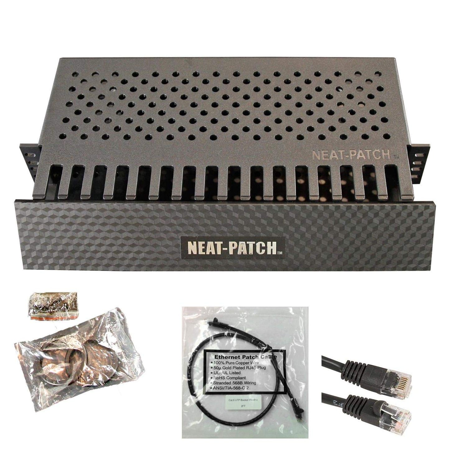 Neat Patch 2U Cable Management Kit with 72 CAT6 Cables Included