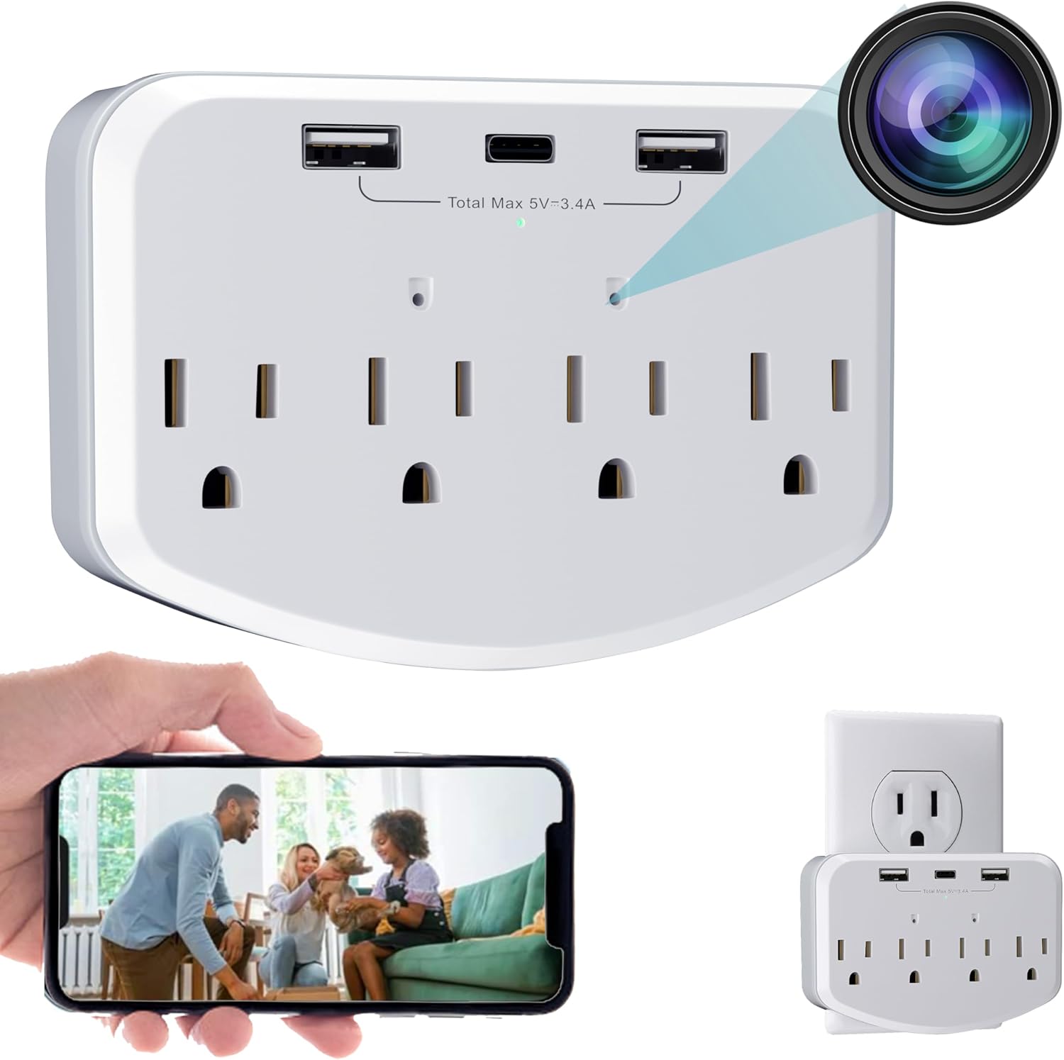 HD 1080P Hidden Camera WiFi Wall Charger for Home Security