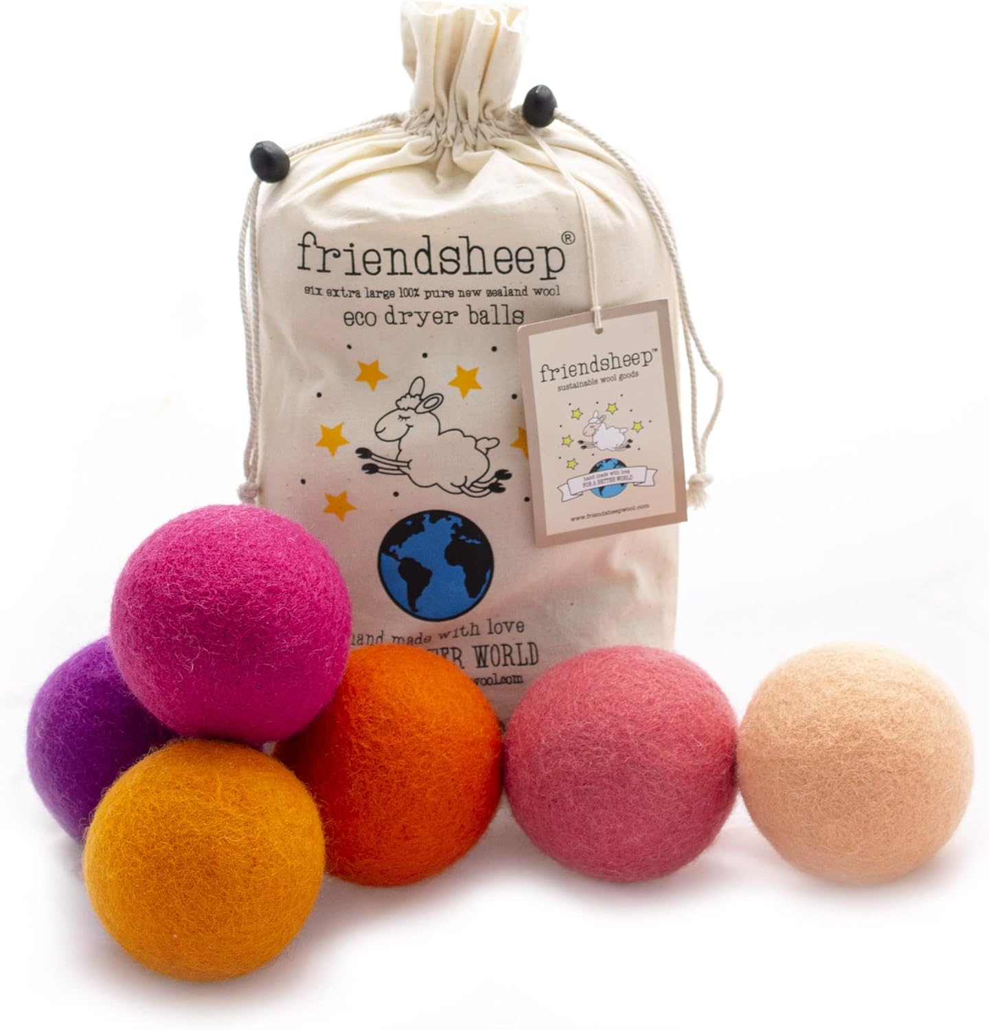 Organic Wool Dryer Balls - XL Reusable Eco-Friendly 6 Pack