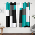 Teal/Turquoise 100% Blackout Curtains 42x45 in - Modern Geometric