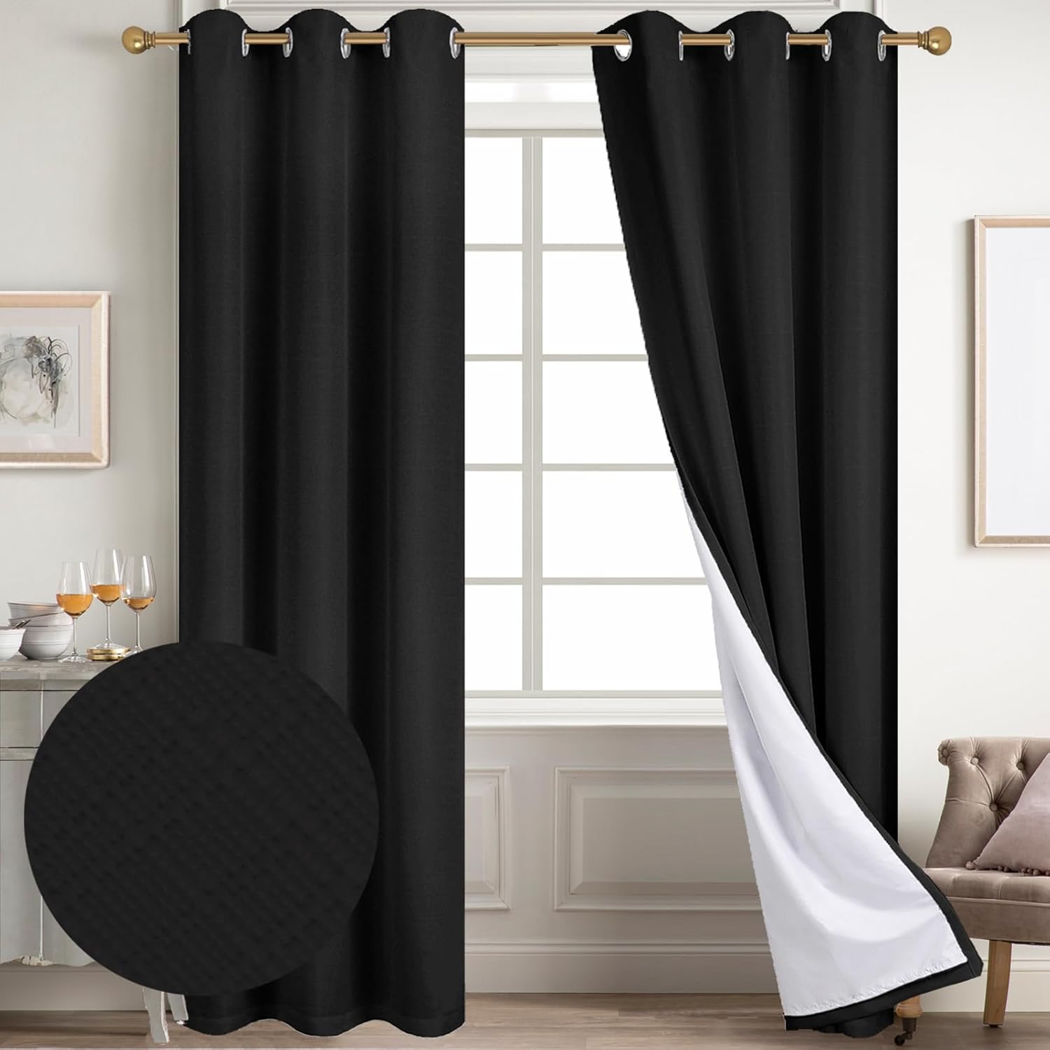 Diraysid 100% Blackout Curtains for Bedroom - Elegant Linen Look