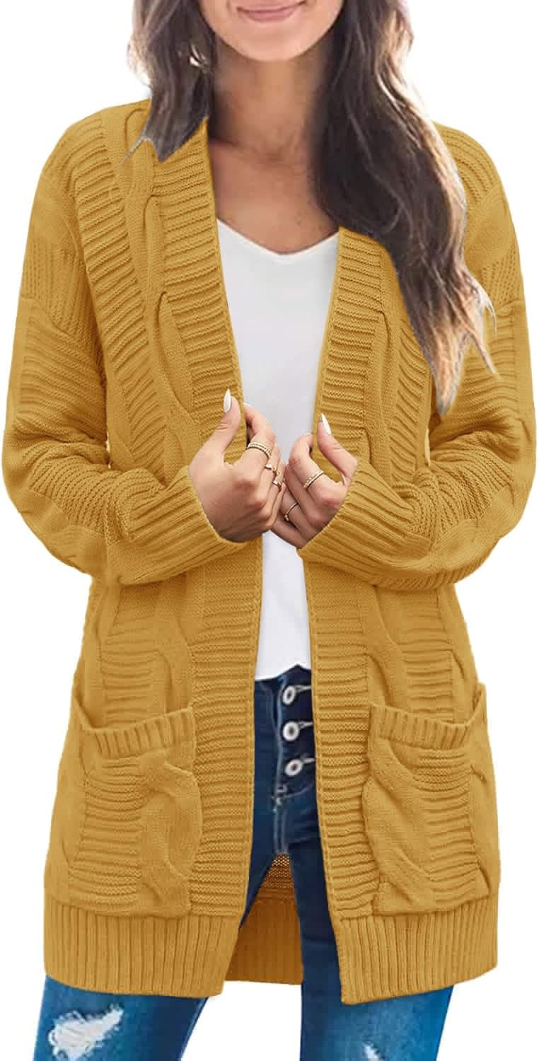 MEROKEETY Women's Long Sleeve Cable Knit Cardigan for Fall