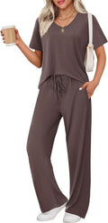 Womens Ribbed Knit Lounge Set Two Piece - Soft Stretch Pajama Set