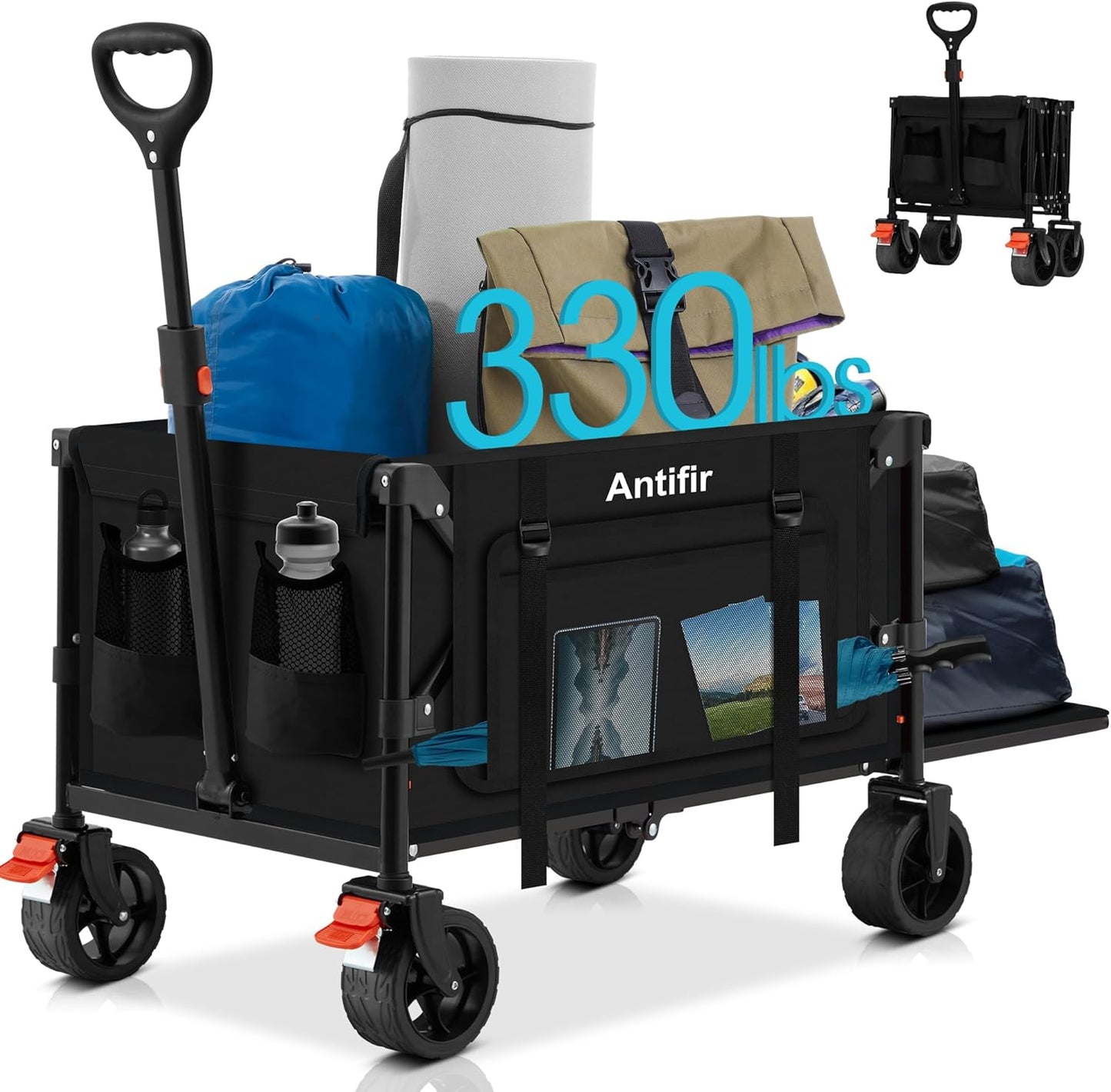 Collapsible Wagon with Tailgate for Groceries and Camping