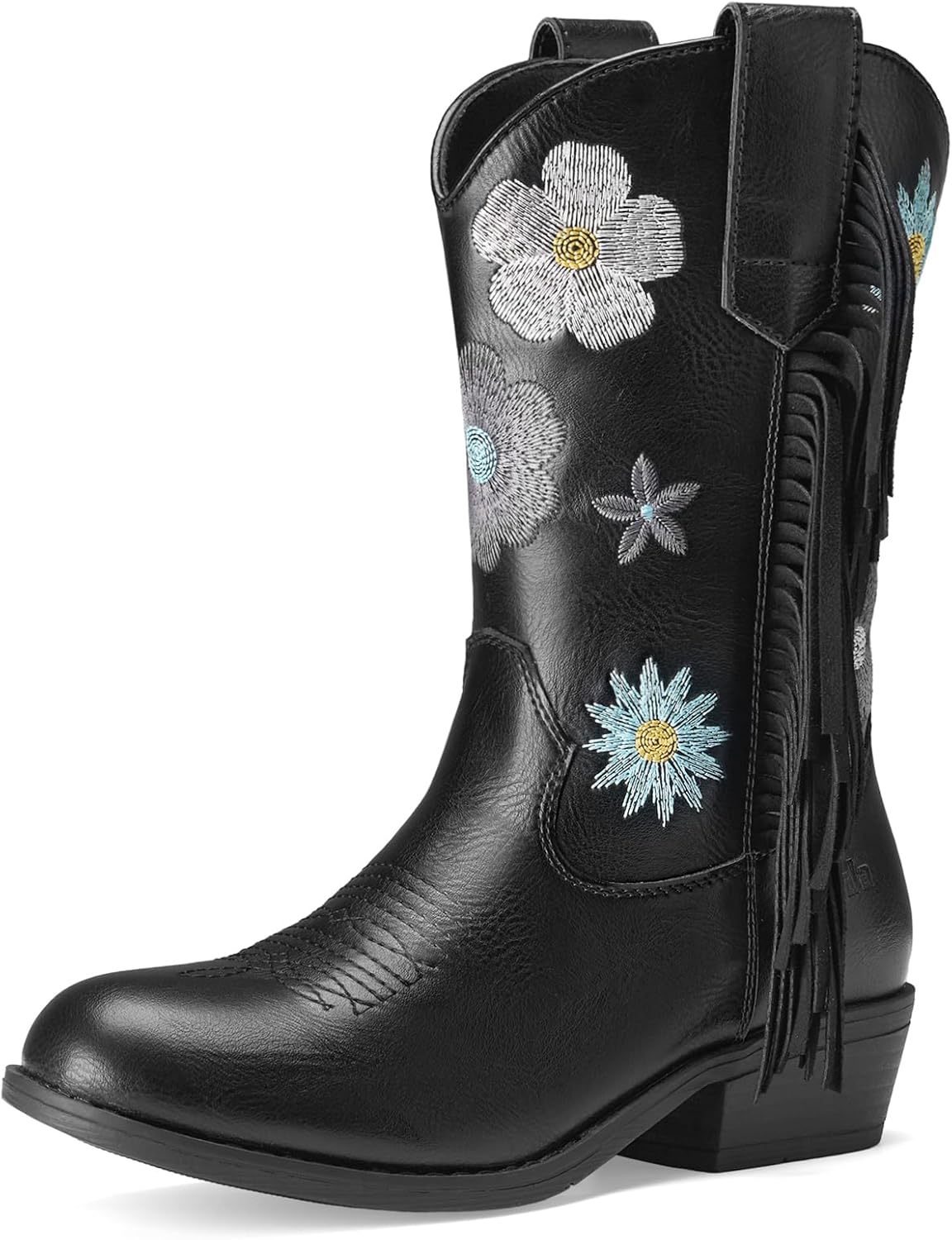 Rollda Girls Cowboy Boots with Floral Embroidery and Tassels