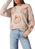 Women's Floral Cable Knit Pullover Sweater - Casual Crewneck Fit
