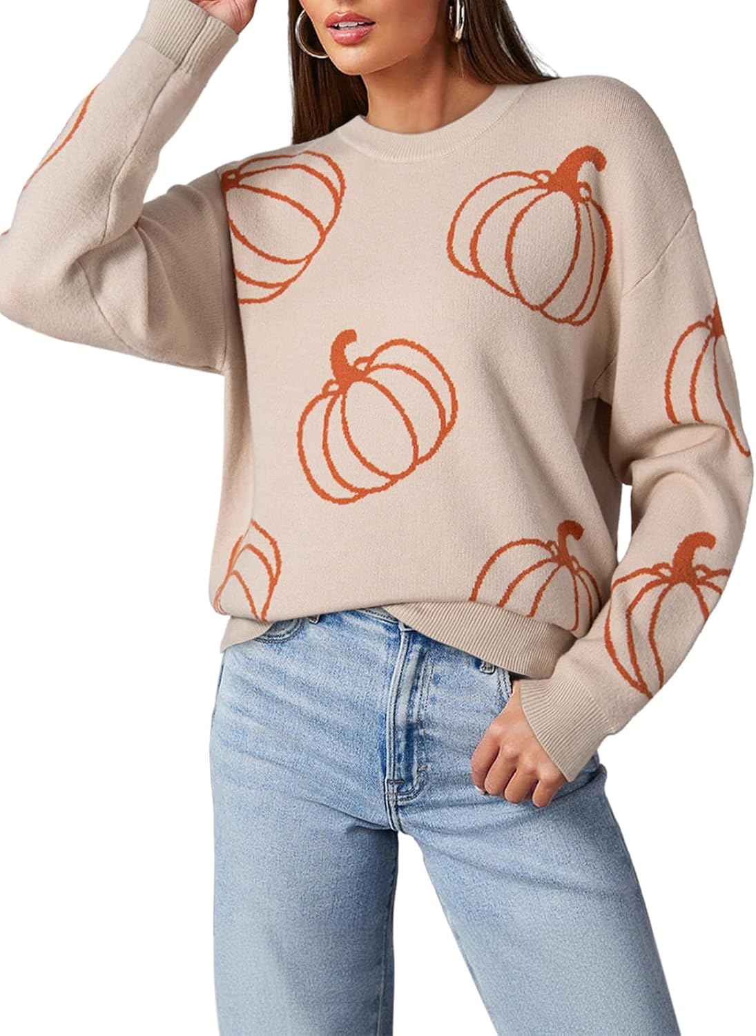 Dokotoo Floral Print Cable Knit Pullover Sweater for Women