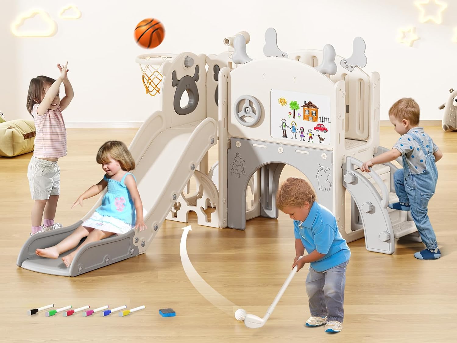 Toddler Slide Playset with 10 Activities for Indoor Outdoor Fun