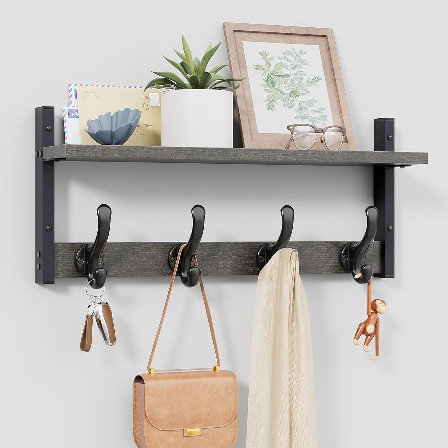 Tatub 20in Rustic Coat Rack Wall Mount with Shelf for Entryway