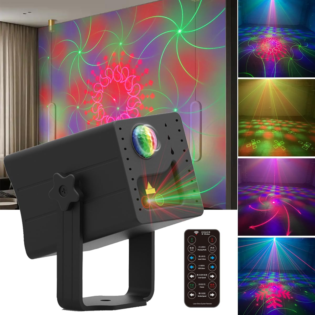 Portable Rechargeable RGB Laser-LED Light Projector for Parties