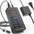 Powered USB Hub 14-Port USB Splitter Hub - Compact High-Speed Charger
