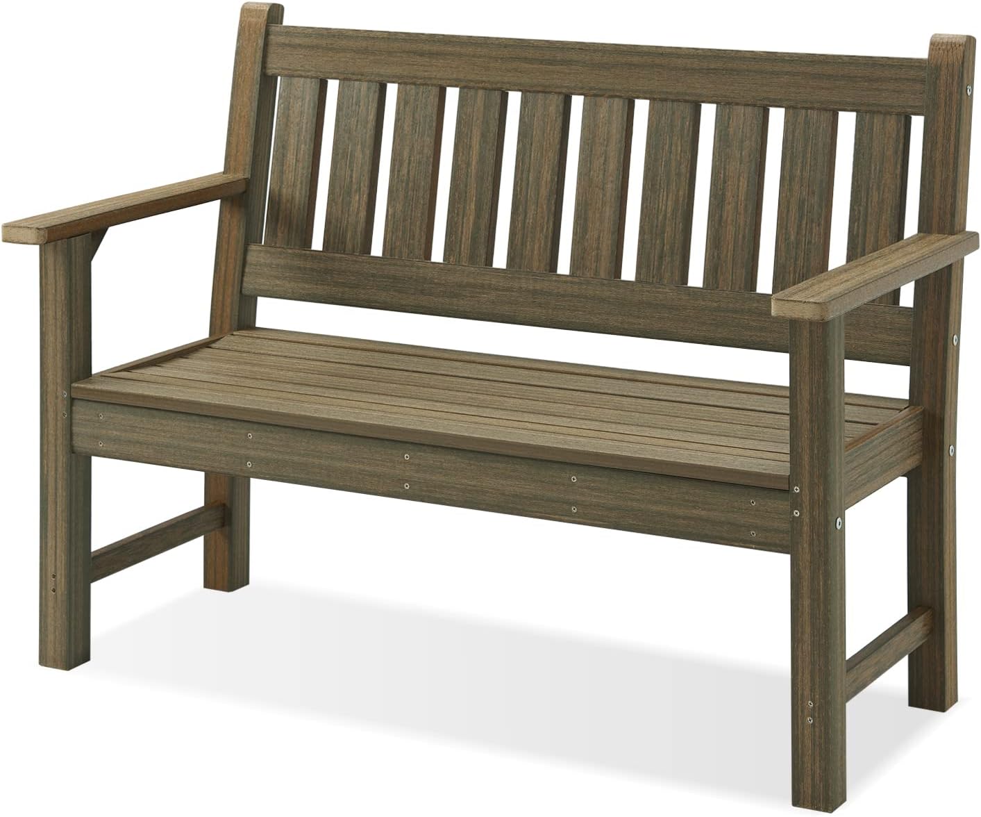 Outdoor Bench for 2-Person Garden Use, Durable Poly Lumber