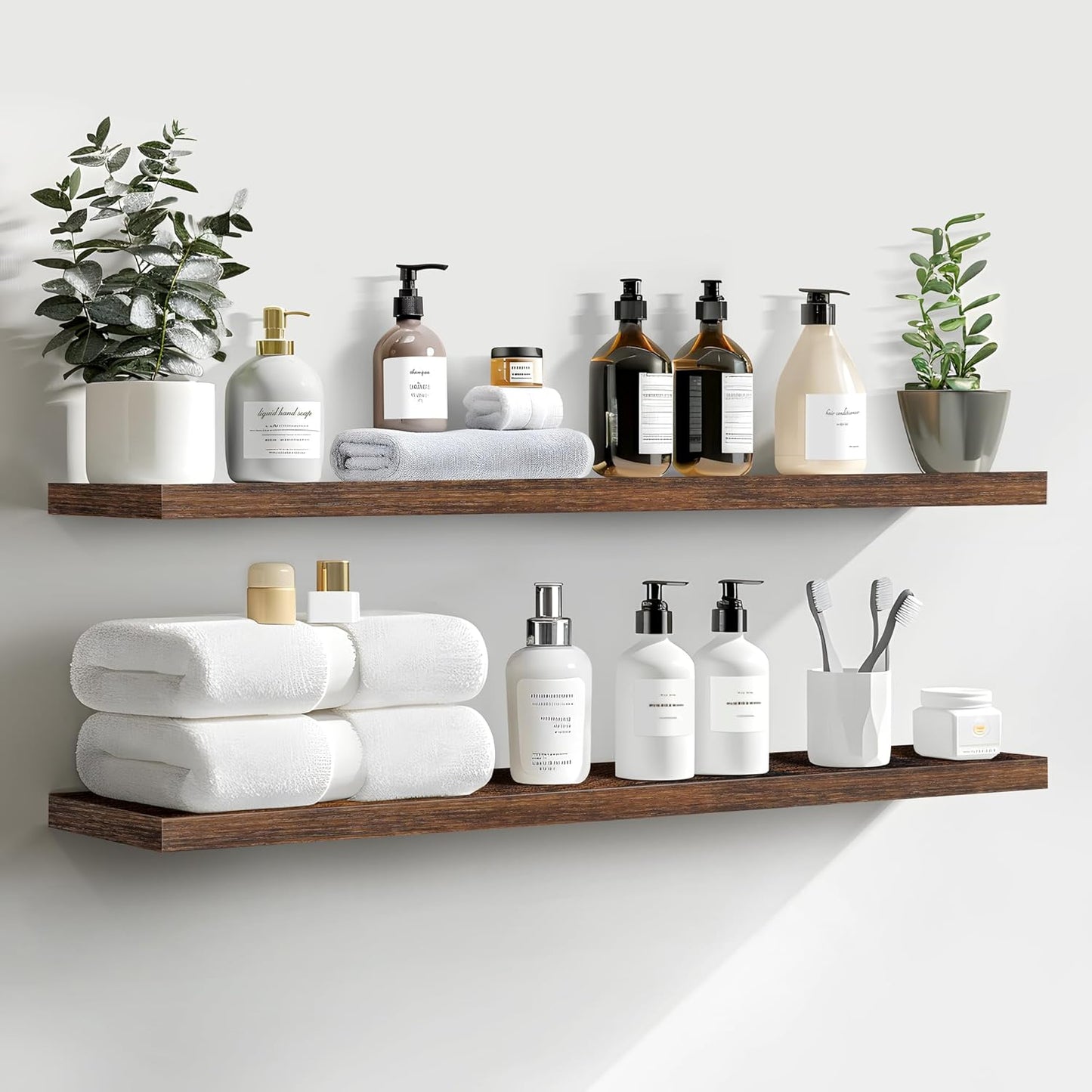 Floating Shelves Set of 2, 36 Inch Rustic Brown Wall Decor