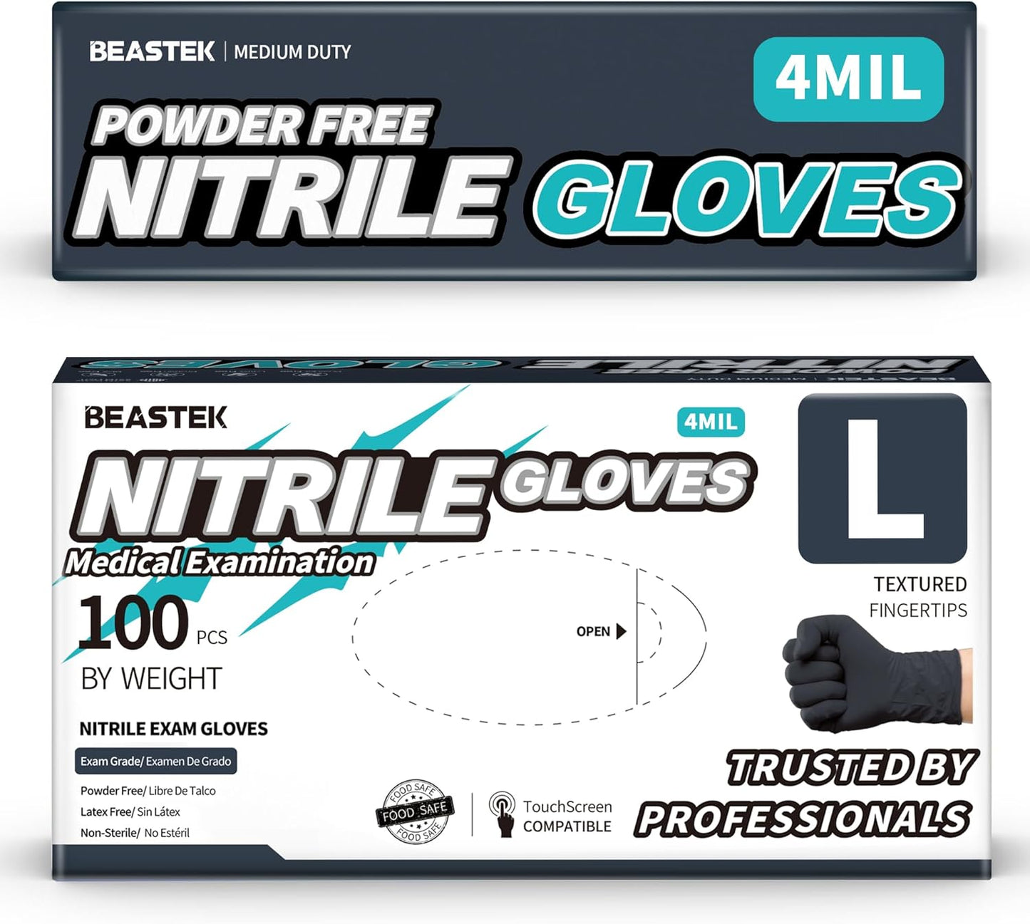 Beastek Black Nitrile Gloves: 4.0 Mil, 100 Pcs Medical-grade Protection