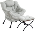 Lazy Chair with Ottoman Plush Green - Comfortable Folding Footrest