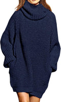 Pink Queen Women's Oversize Turtleneck Sweater Dress - With Pockets