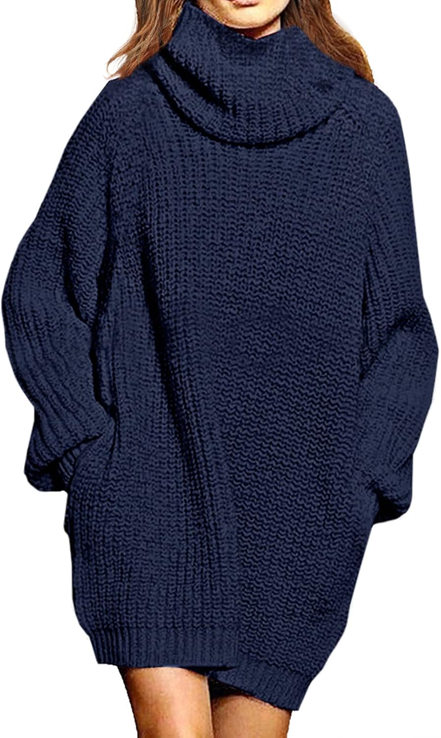 Pink Queen Women's Oversize Turtleneck Sweater Dress for All Seasons
