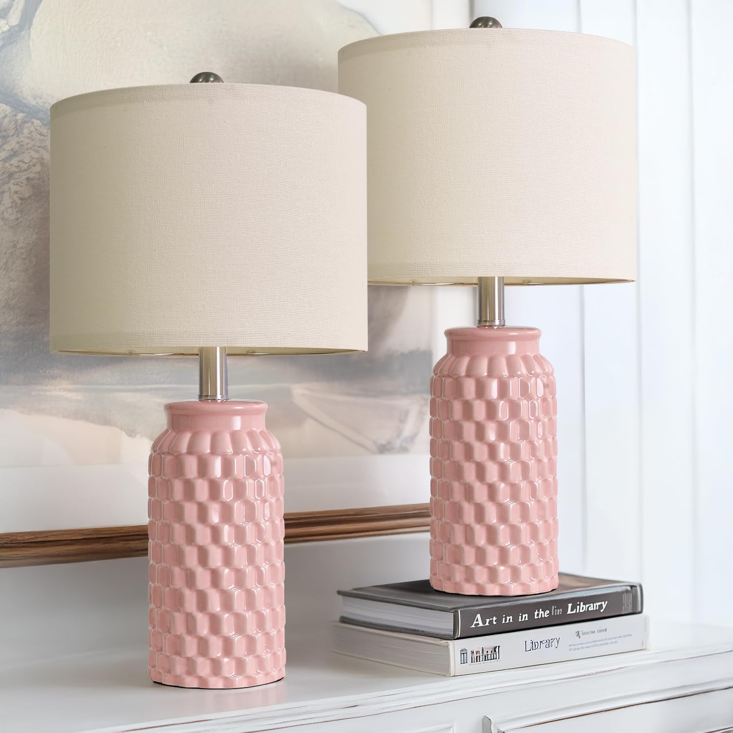 20.5 Pink Table Lamps Set of 2 for Modern Farmhouse Decor