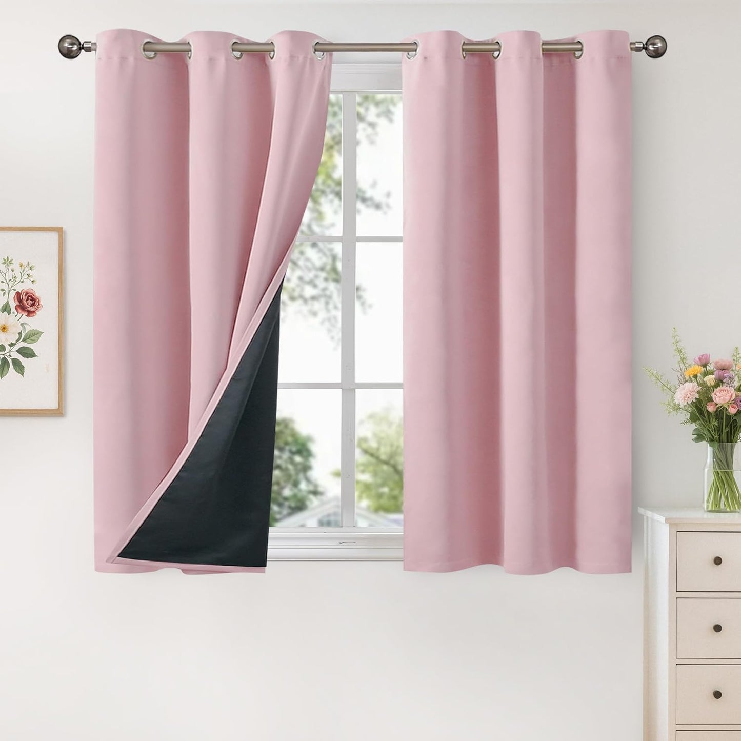 YoungsTex 100% Blackout Curtains for Kids Room, Baby Pink