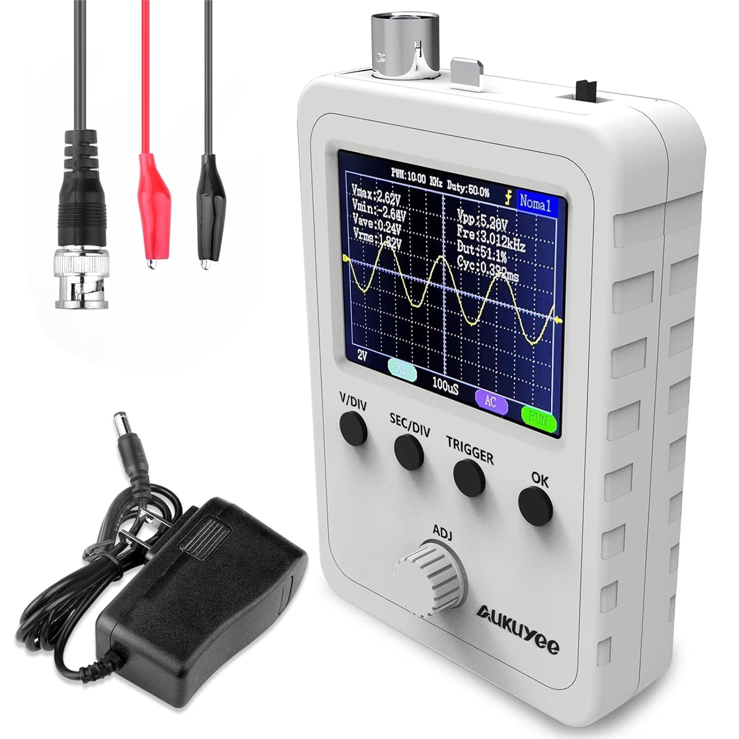 Handheld Digital Oscilloscope Kit with BNC-Clip Cable Probe