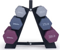 Dumbbell Set with Rack - Neoprene Coated Hex Color Coded Pairs